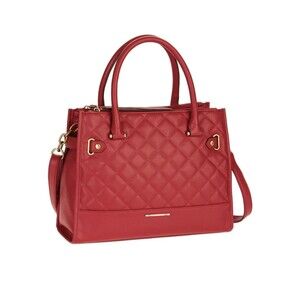 Red Quilted Tote Bag with Gold Hardware